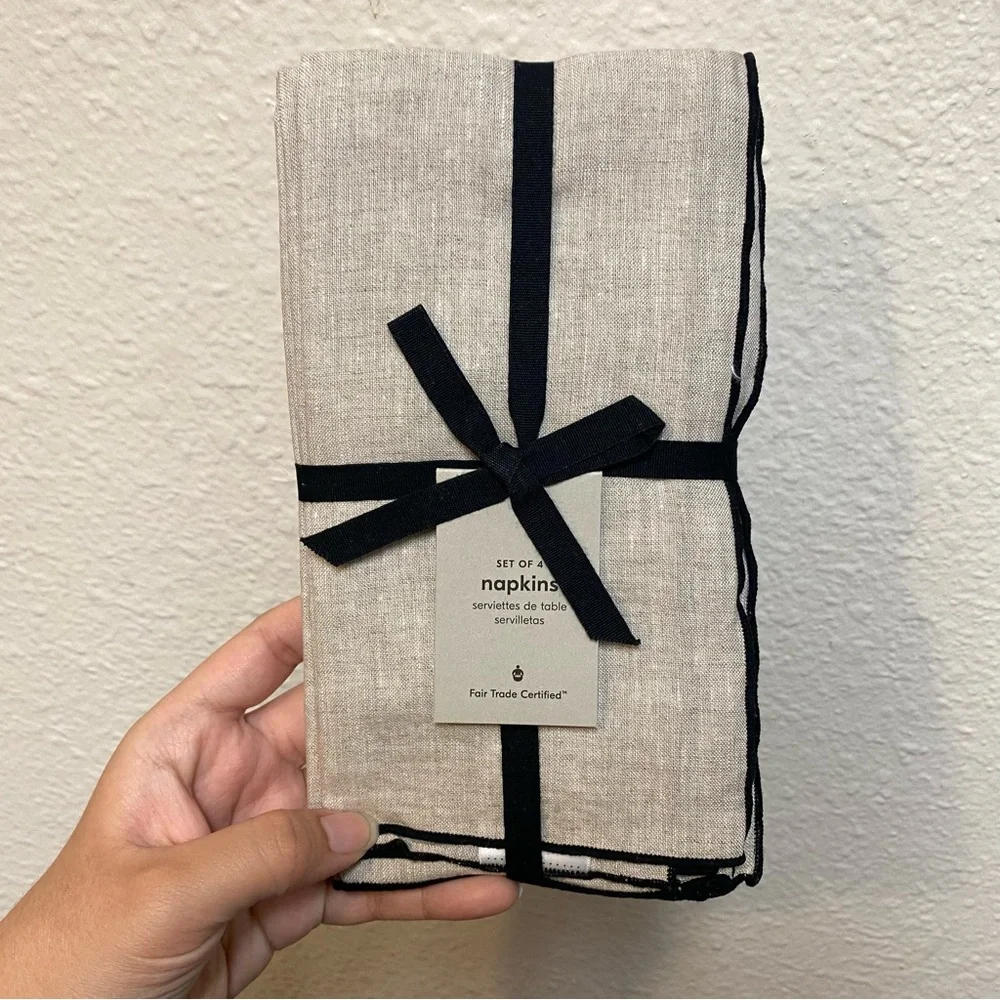 West Elm Tan and Black Kitchen Napkins